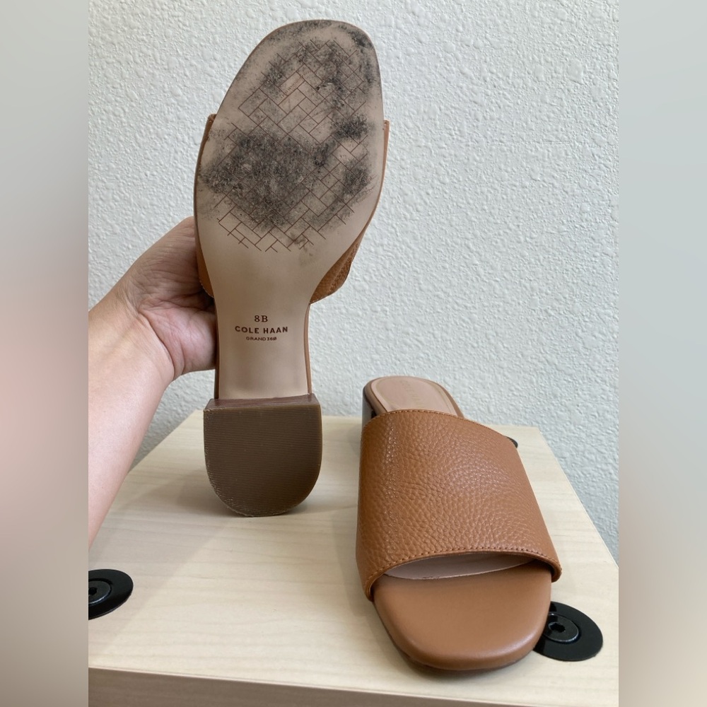 Cole Haan Caramel Leather Calli Single-Band Slide Mule Sandals Size 8B - Picture 7 of 10